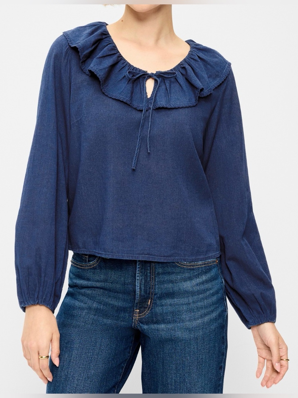 Old Navy Women Long-Sleeve Ruffle Tie-Neck Top (Size: M)